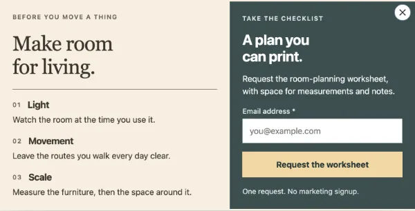 Room checklist — Planning checklist. Sample design content.