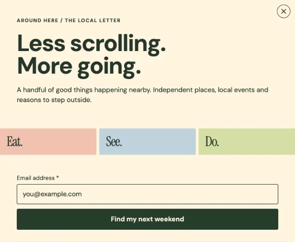 Your kind of weekend — Details. Sample design content.