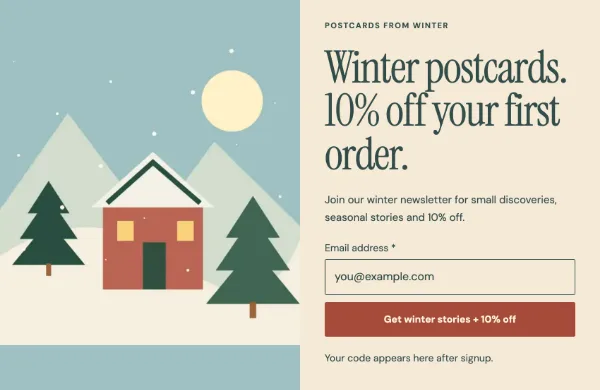 Postcards from winter — Signup. Sample design content.