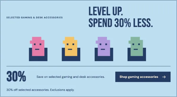 Pixel Play Sale — Offer. Sample design content.