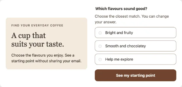 Coffee finder board — Choose your taste. Sample design content.