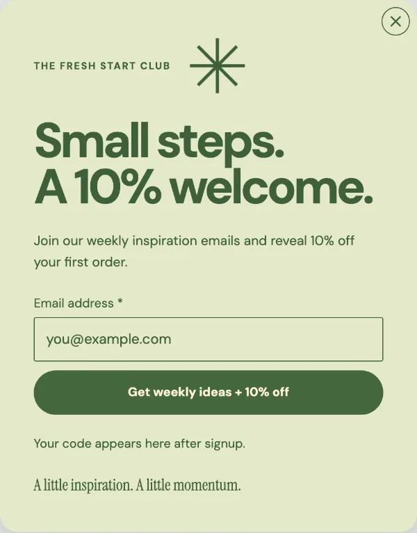 Fresh start club — Signup. Sample design content.