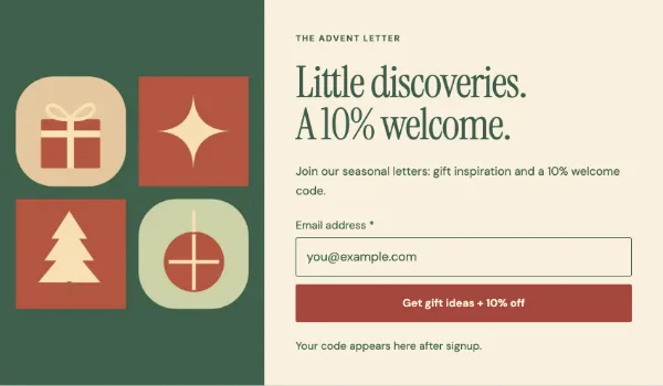 The advent letter — Signup. Sample design content.