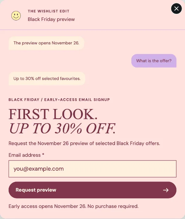 Wishlist Alert — Offer. Sample design content.