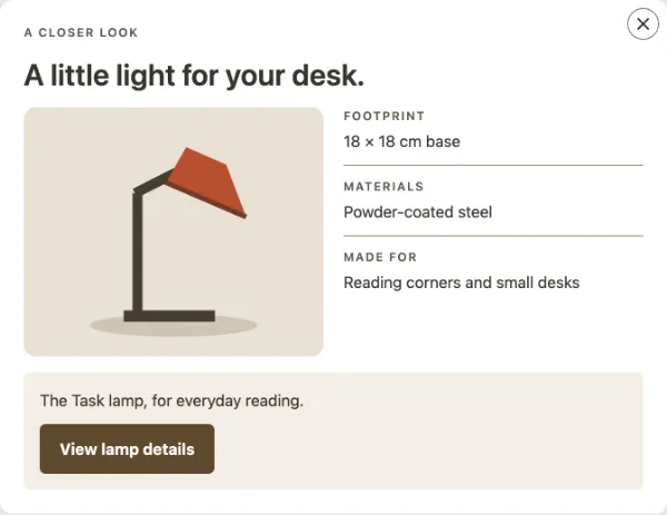 Product detail sheet — Information. Sample design content.