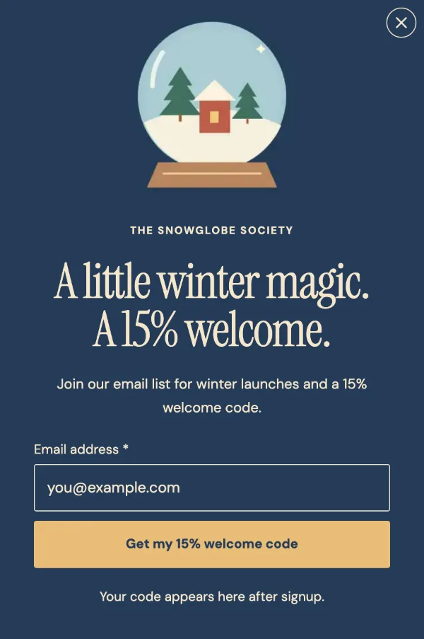 The snowglobe society — Signup. Sample design content.