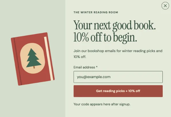 The winter reading room — Signup. Sample design content.