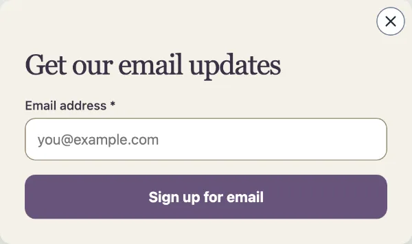 Email with optional SMS — Email signup. Sample design content.