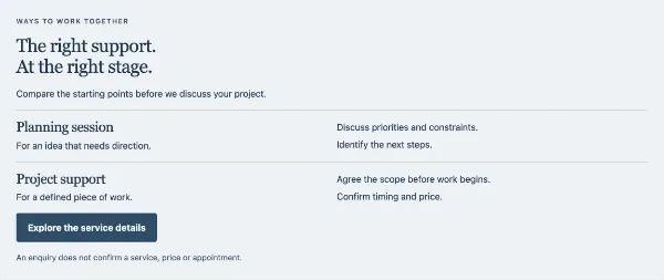 Service ledger — Service options. Sample design content.