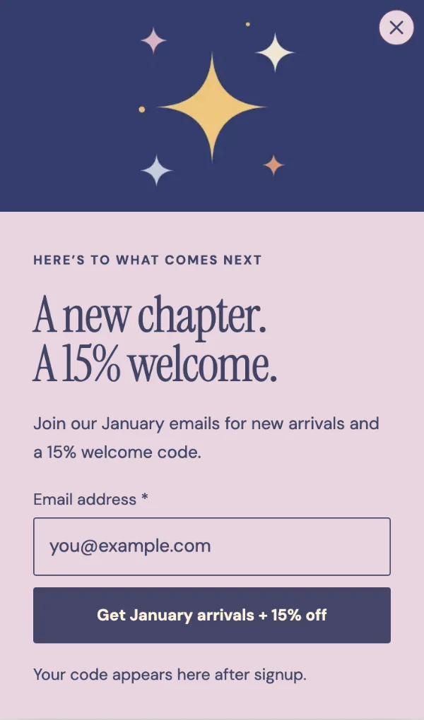 A bright new chapter — Signup. Sample design content.