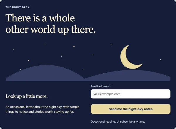 Night observatory — Notes after dark. Sample design content.