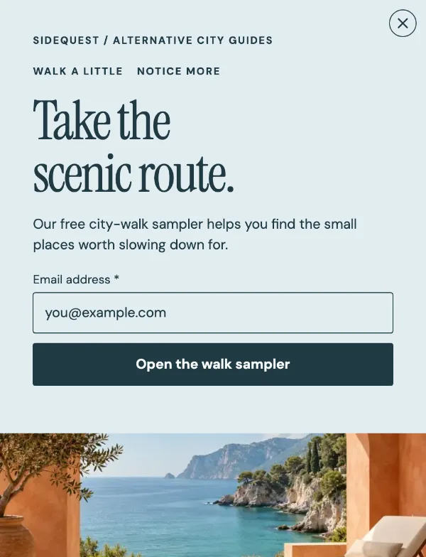 The scenic route — Details. Sample design content.