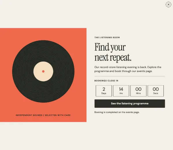 The listening room — Offer. Sample design content.