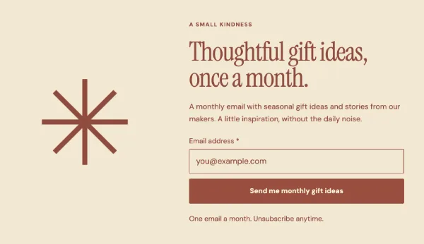 A small kindness — Signup. Sample design content.