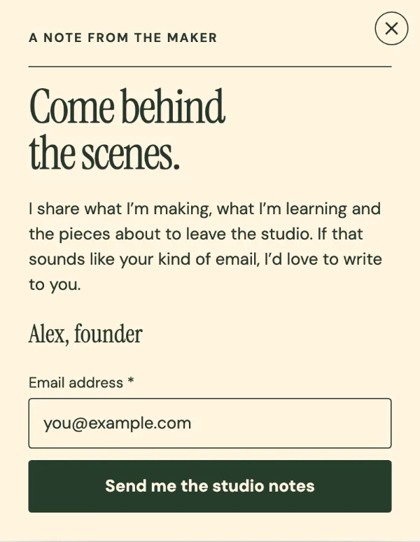A note from the maker — Details. Sample design content.