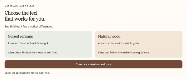 Material pair — Material comparison. Sample design content.