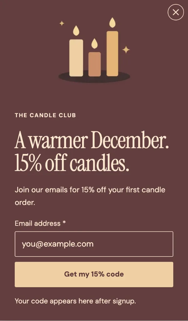The candle club — Signup. Sample design content.