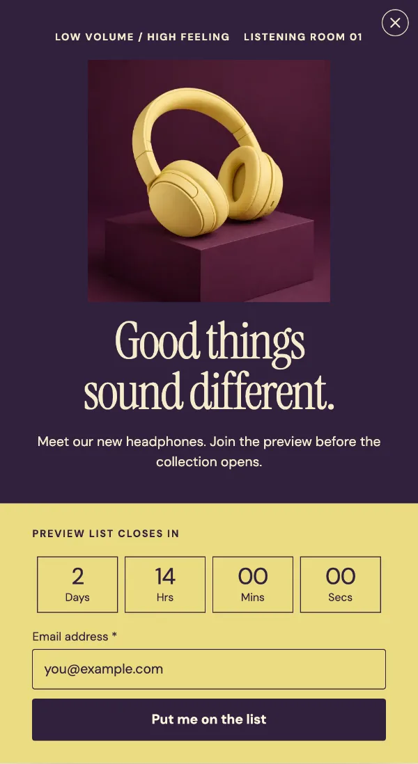Listening party — Details. Sample design content.