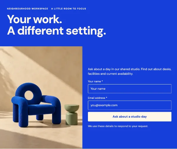 A desk away — Details. Sample design content.