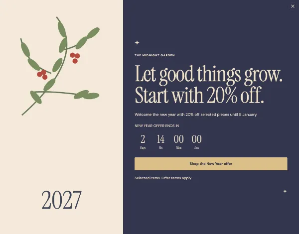 The midnight garden — Offer. Sample design content.