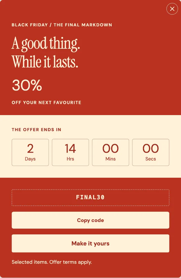 The final markdown — Offer. Sample design content.