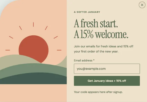 A softer beginning — Signup. Sample design content.