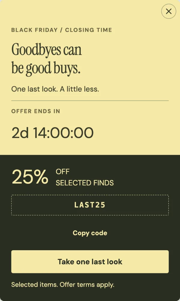 Closing time — Offer. Sample design content.