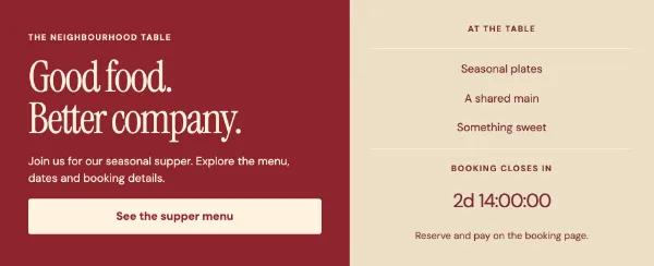An evening worth making — Offer. Sample design content.