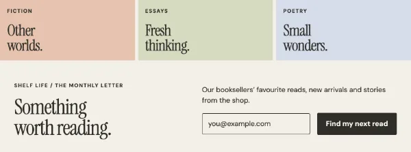 The reading shelf — Details. Sample design content.
